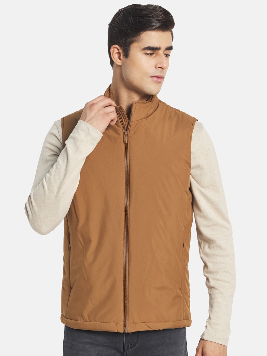 

METTLE Men Brown Open Front Tailored Jacket