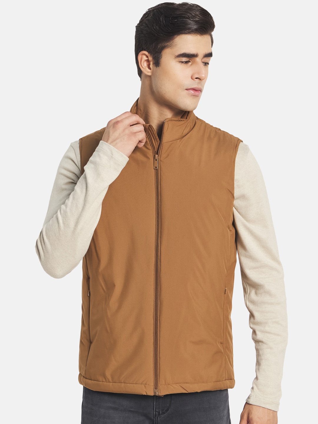 

METTLE Men Brown Solid Tailored Jacket