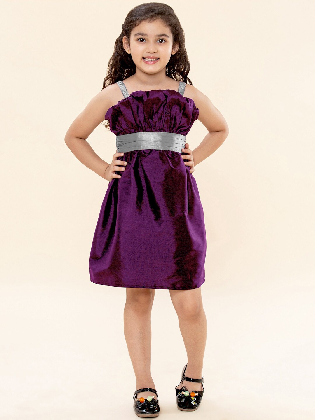 

A.T.U.N. Girls Burgundy & Silver-Toned A-Line Dress