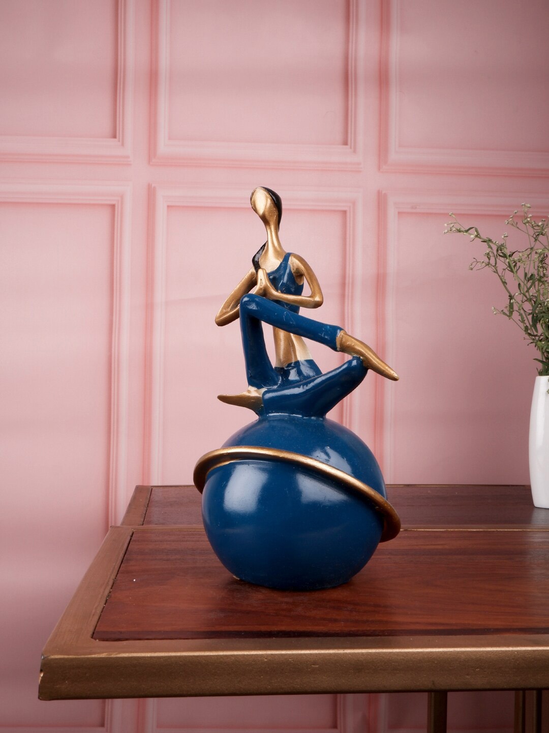 THE WHITE INK DECOR Blue & Gold-Toned Yoga Figurine Showpieces