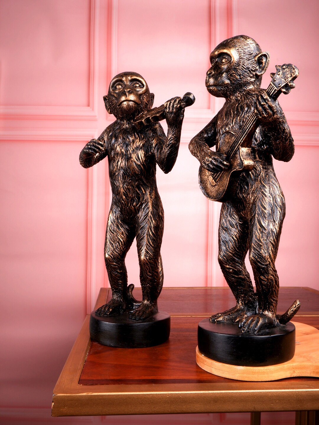 

THE WHITE INK DECOR Gold Premium Musician Monkey Figurine Showpiece