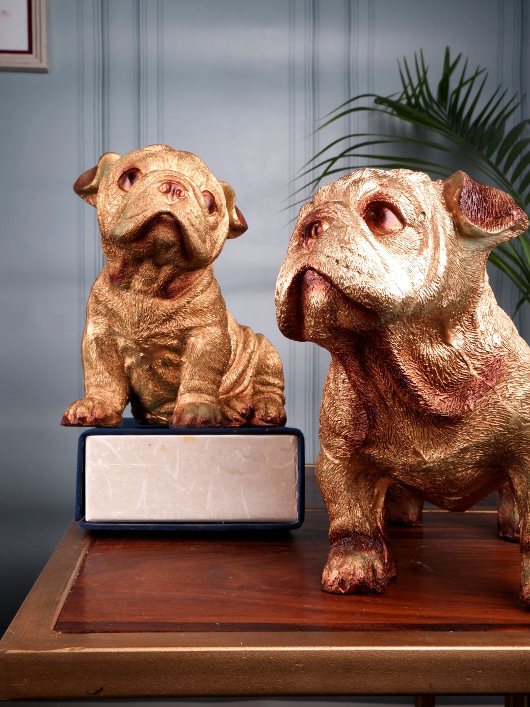

THE WHITE INK DECOR Set Of 2 Gold-Toned Dog Figurine Showpieces