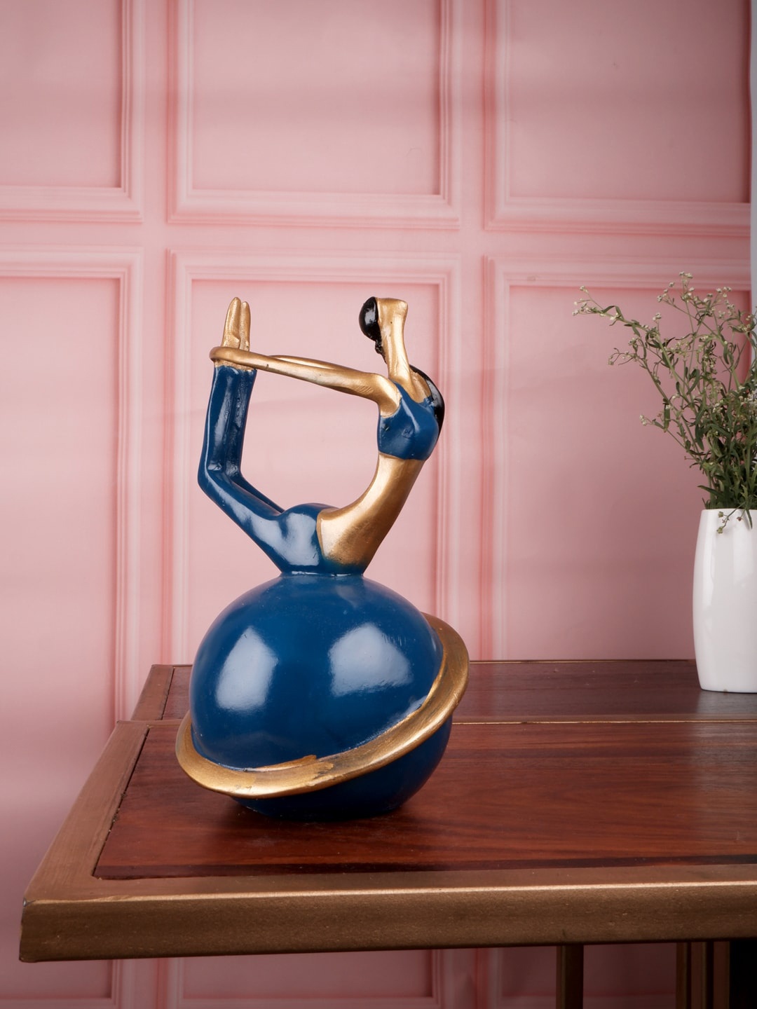 

THE WHITE INK DECOR Blue & Gold-Toned Textured Art Figurine Yoga Showpieces