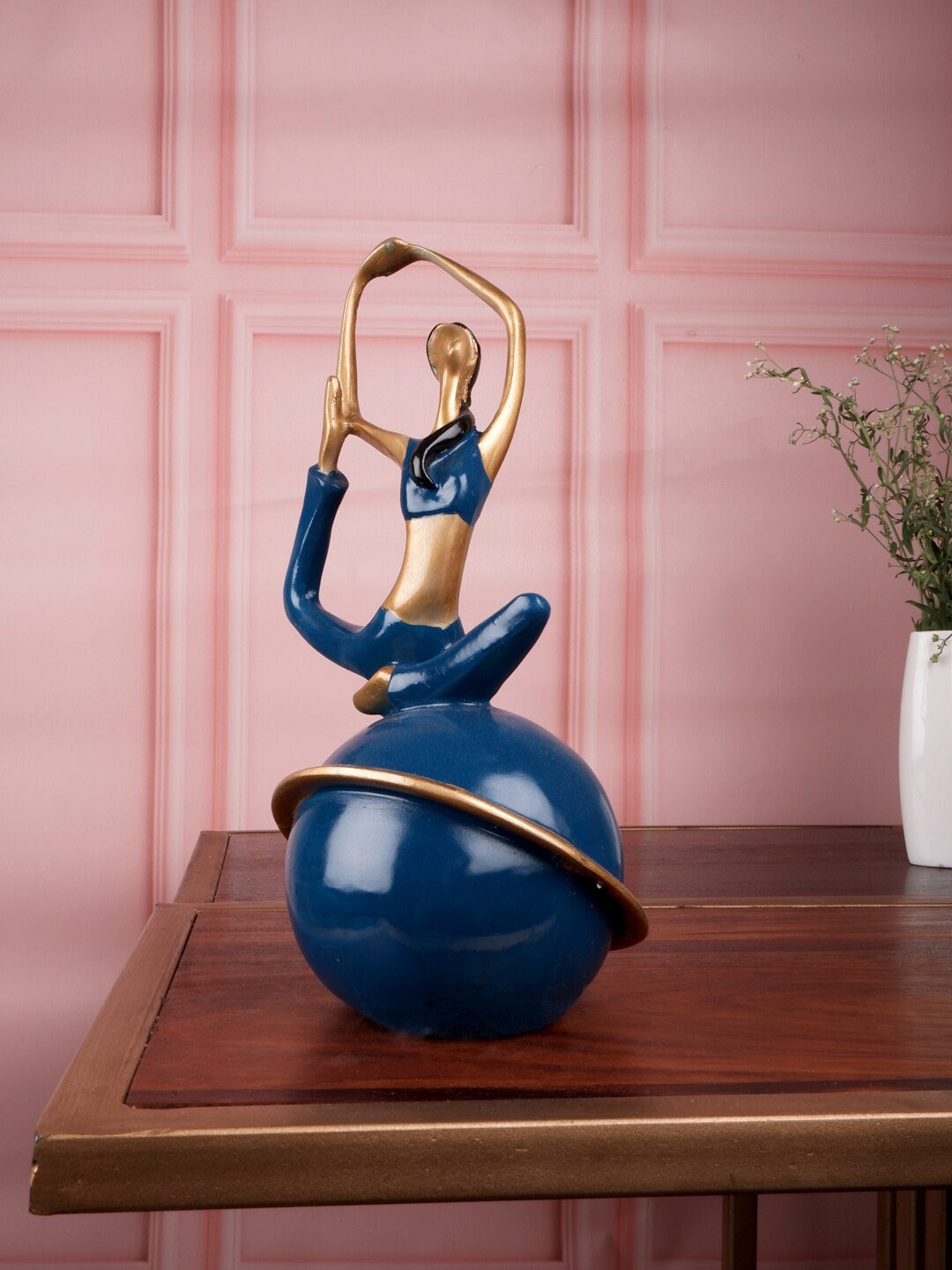 

THE WHITE INK DECOR Blue & Gold-Toned Yoga Figurine Showpieces