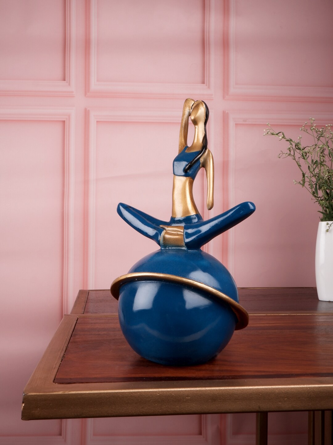 

THE WHITE INK DECOR Blue & Gold-Toned Yoga Figurine Showpieces