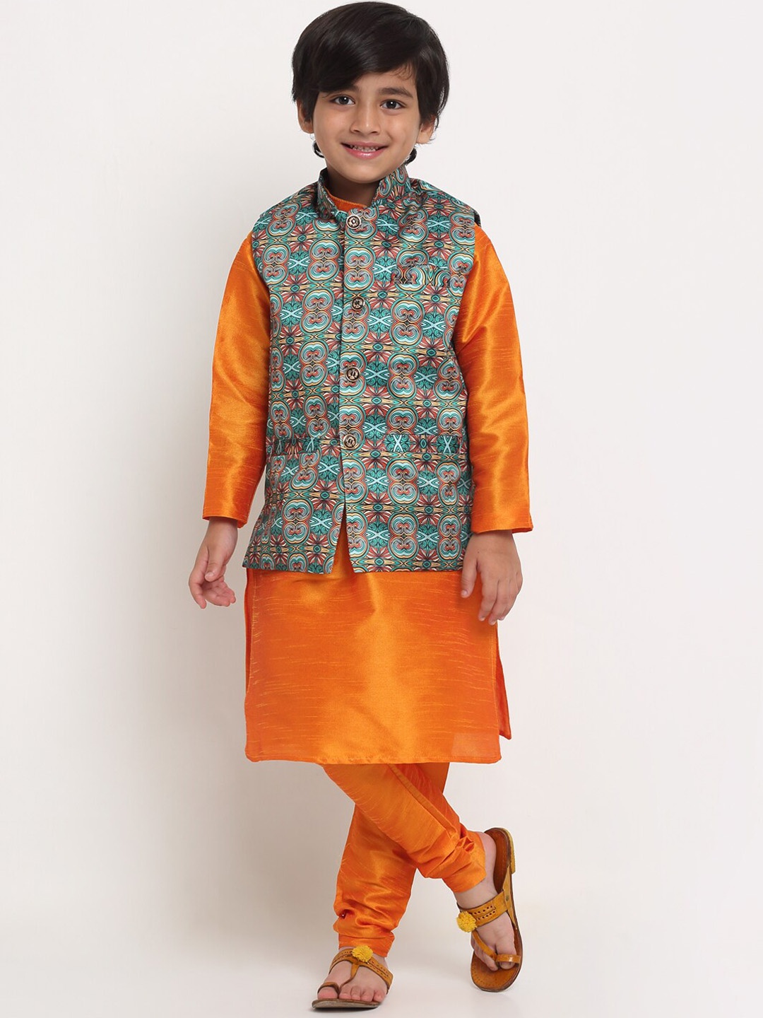 

Benstoke Boys Mustard Yellow Paisley Printed Kurta with Churidar