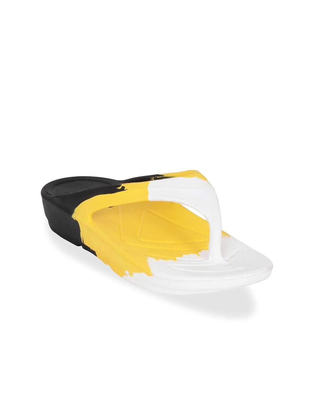 

Zyla Women Black & Yellow Printed Rubber Thong Flip-Flops