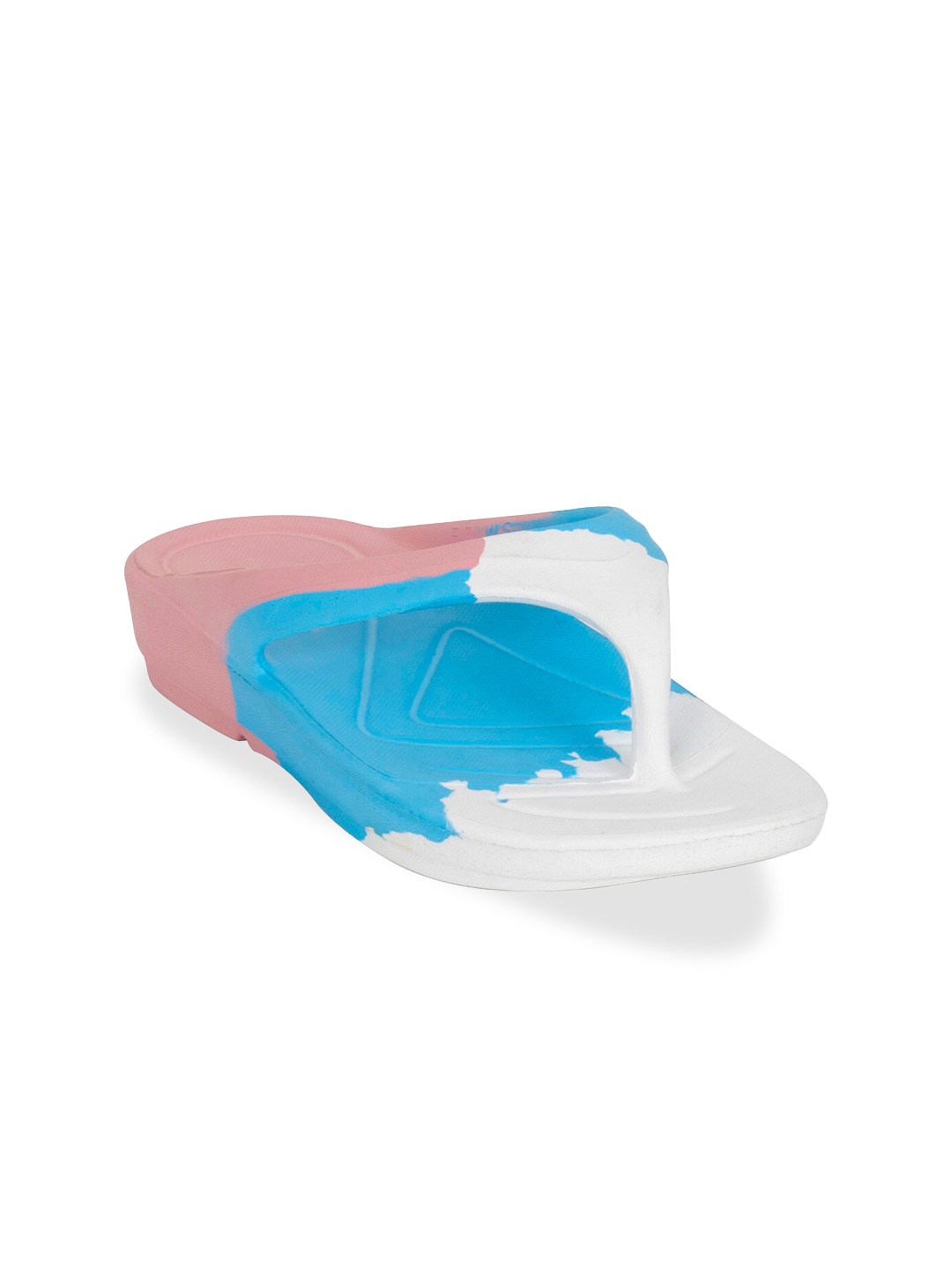 

Zyla Women White & Blue Colourblocked Rubber Thong Flip-Flops