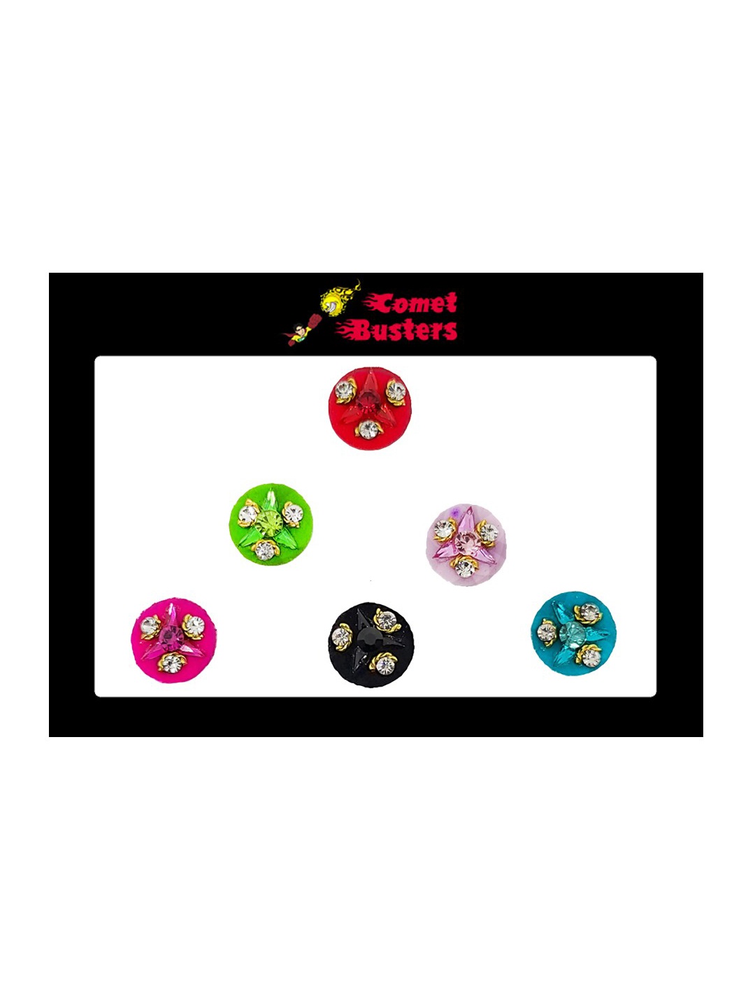 

Comet Busters 6 Pcs Embellished Reusable Designer Bindis - Multicoloured, Multi