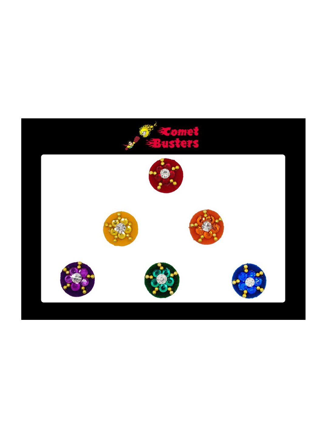 

Comet Busters 6 Pcs Embellished Reusable Designer Bindis - Multicoloured, Multi