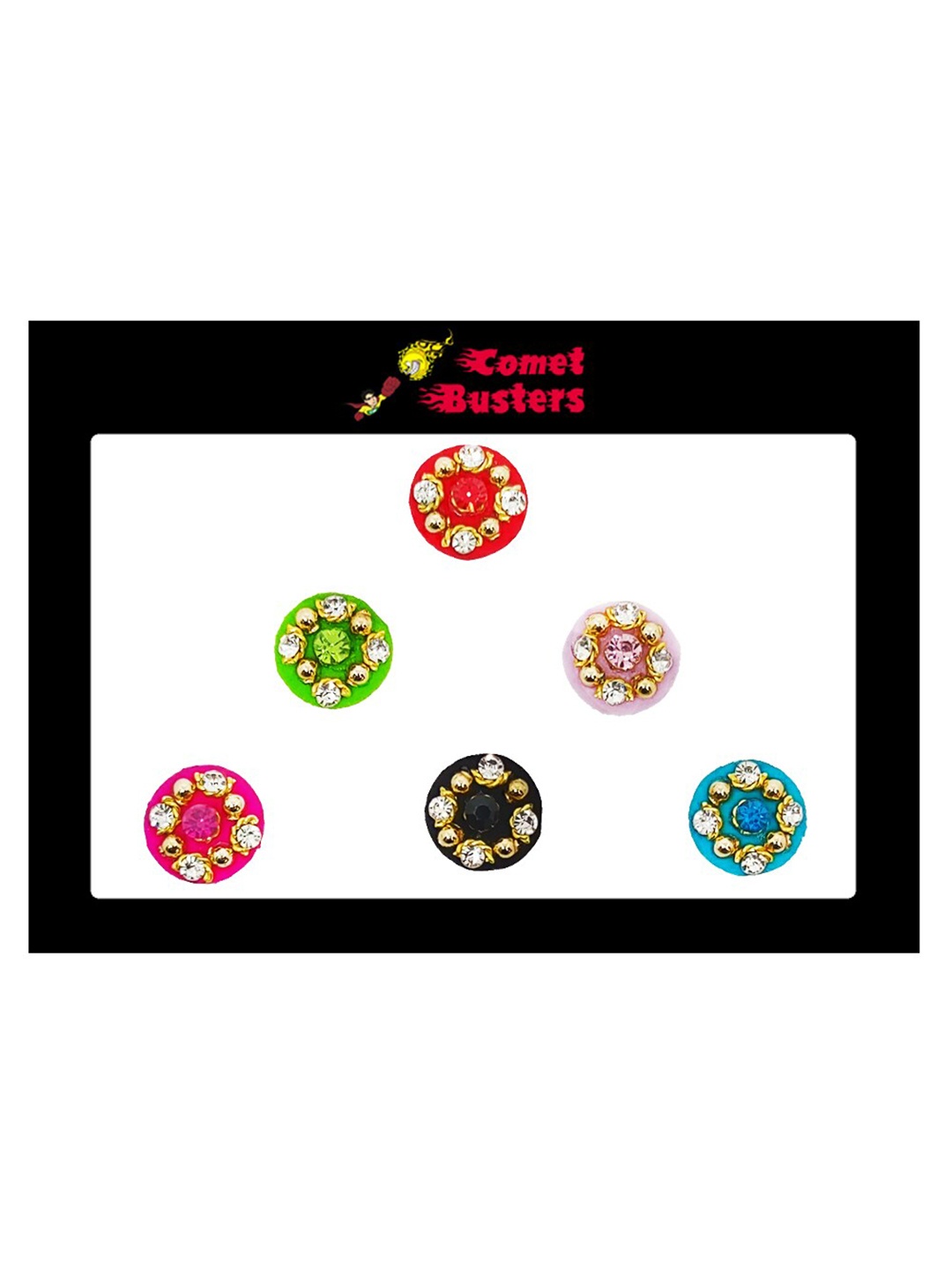 

Comet Busters 6 Pcs Embellished Reusable Designer Bindis - Multicoloured, Multi