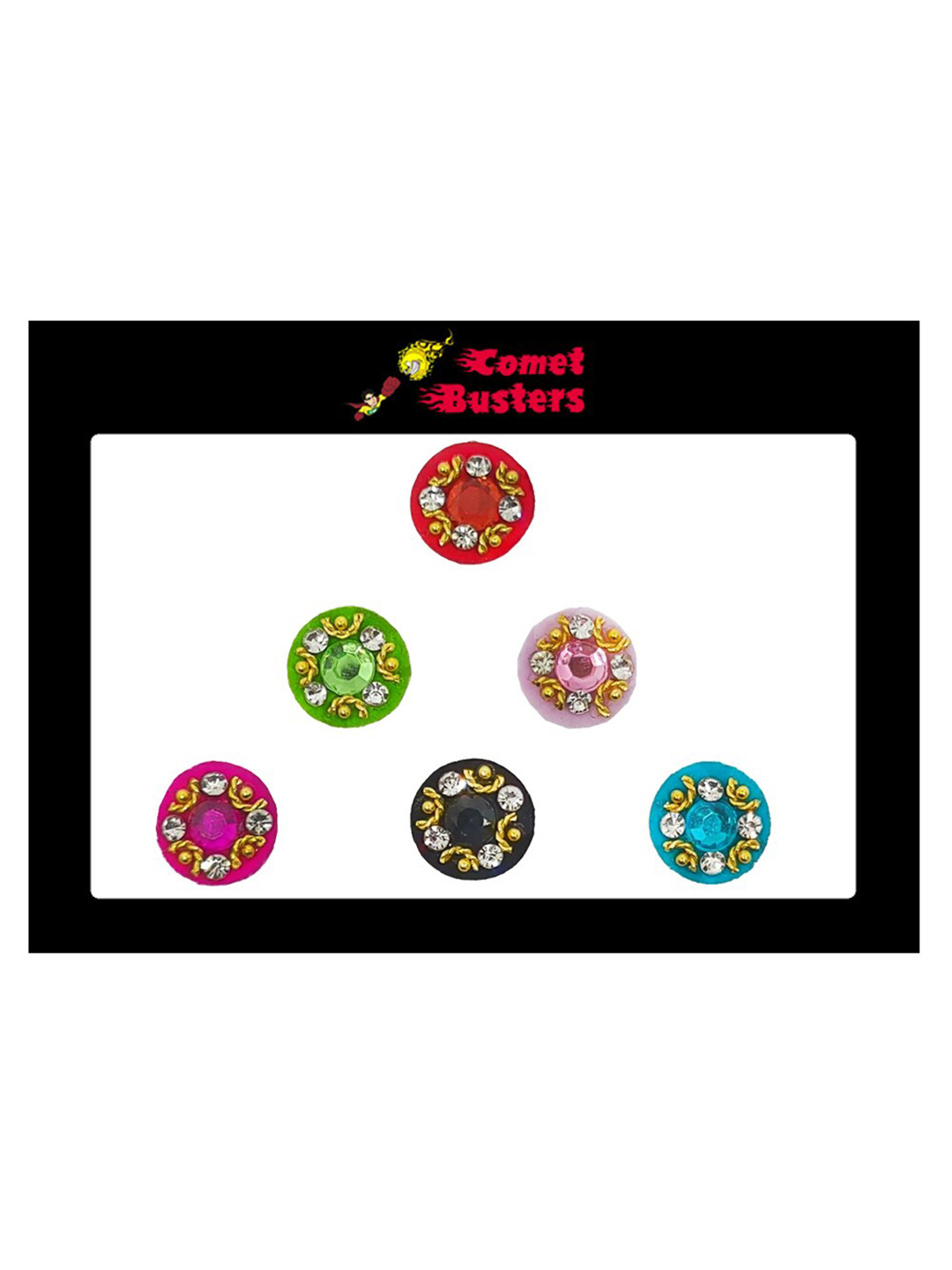 

Comet Busters 6 Pcs Embellished Reusable Designer Bindis - Multicoloured, Multi