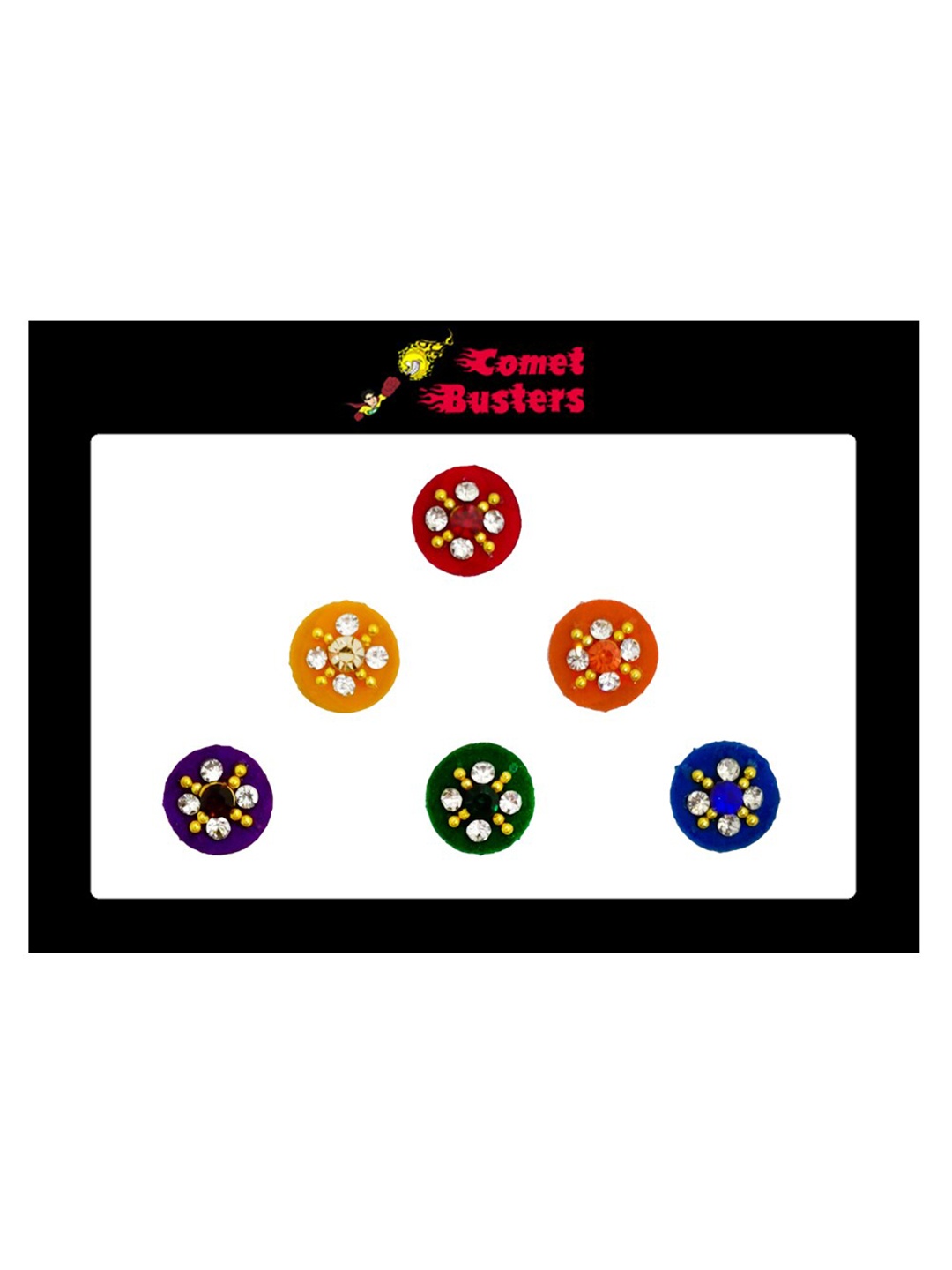 

Comet Busters 6 Pcs Embellished Reusable Designer Bindis - Multicoloured, Multi
