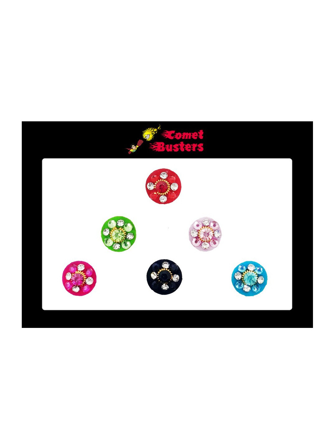 

Comet Busters 6 Pcs Embellished Reusable Designer Bindis - Multicoloured, Multi