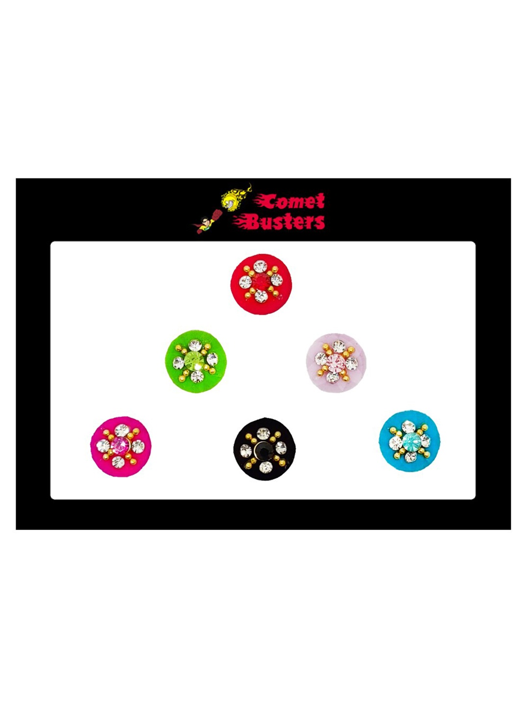 

Comet Busters 6 Pcs Embellished Reusable Designer Bindis - Multicoloured, Multi