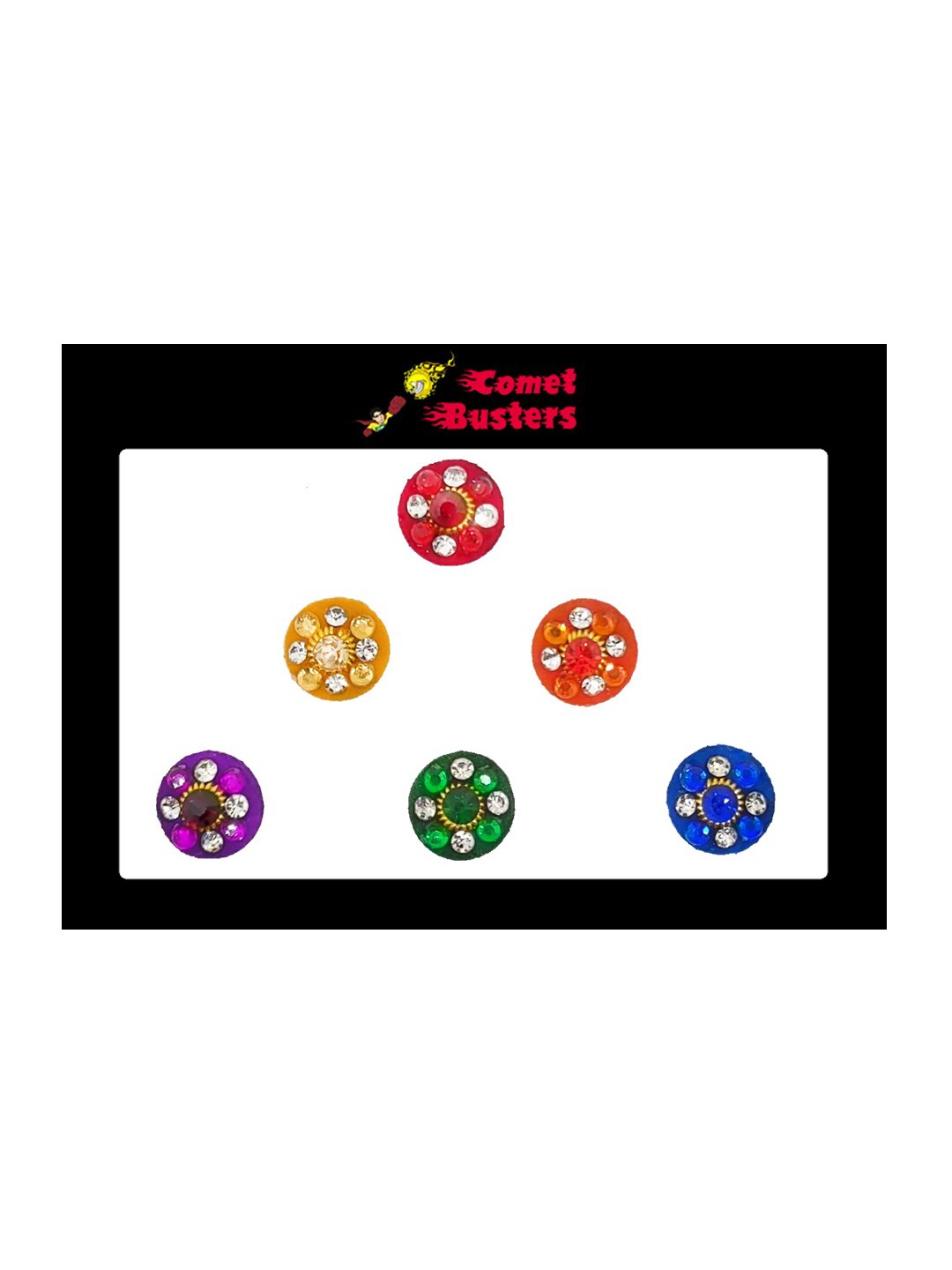 

Comet Busters 6 Pcs Embellished Reusable Designer Bindis - Multicoloured, Yellow