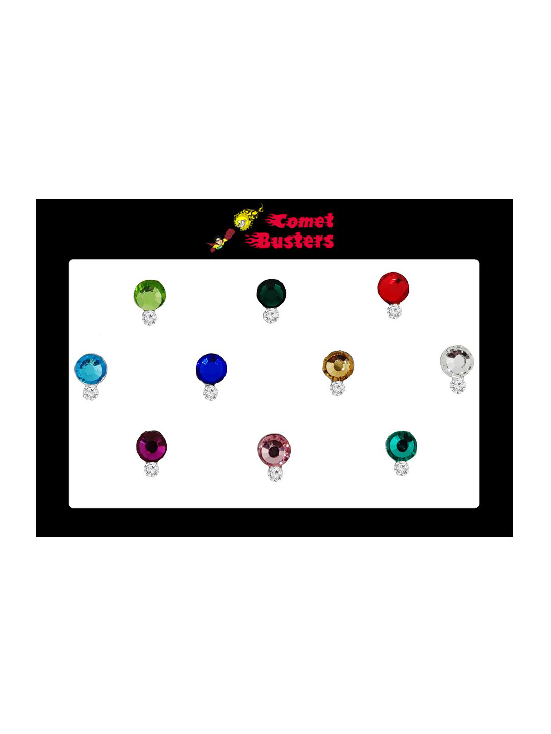 

Comet Busters 10 Pcs Embellished Reusable Designer Bindis - Multicoloured, Multi