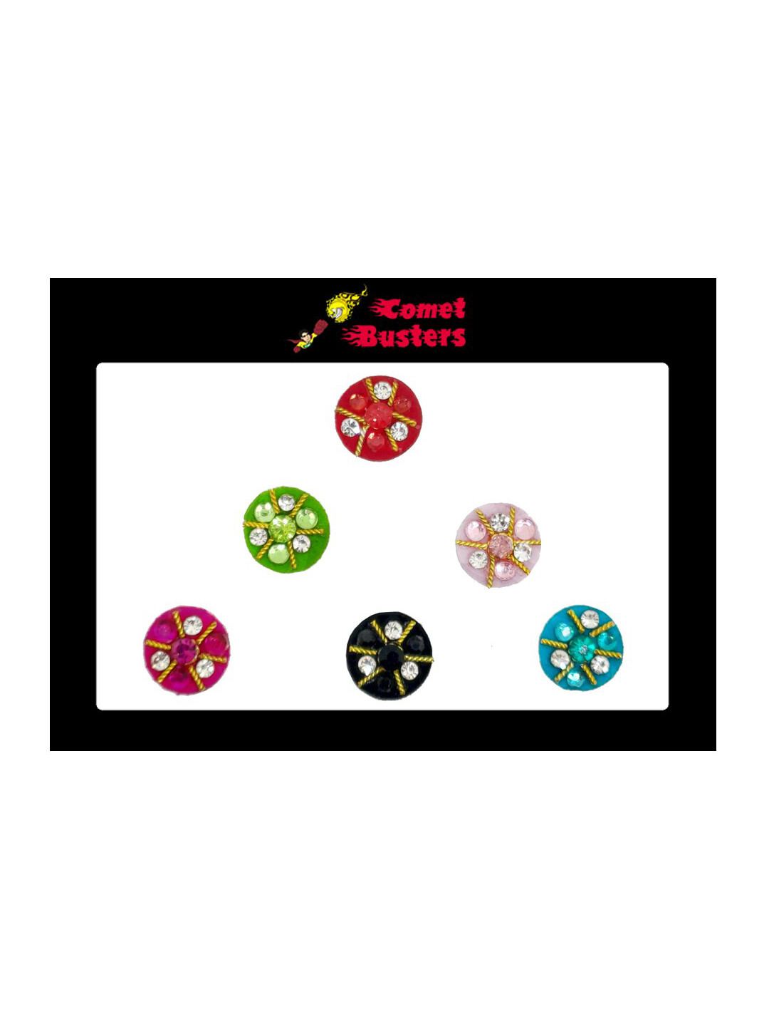 

Comet Busters 6 Pcs Embellished Reusable Designer Bindis - Multicoloured, Multi