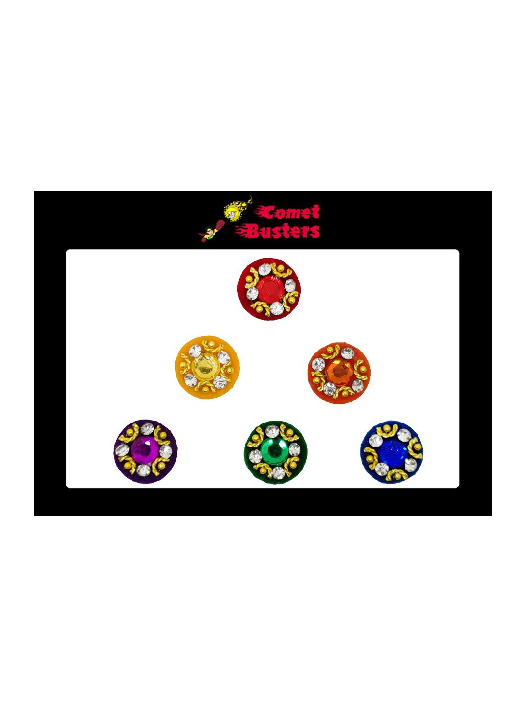 

Comet Busters 6 Pcs Embellished Reusable Designer Bindis - Multicoloured, Multi