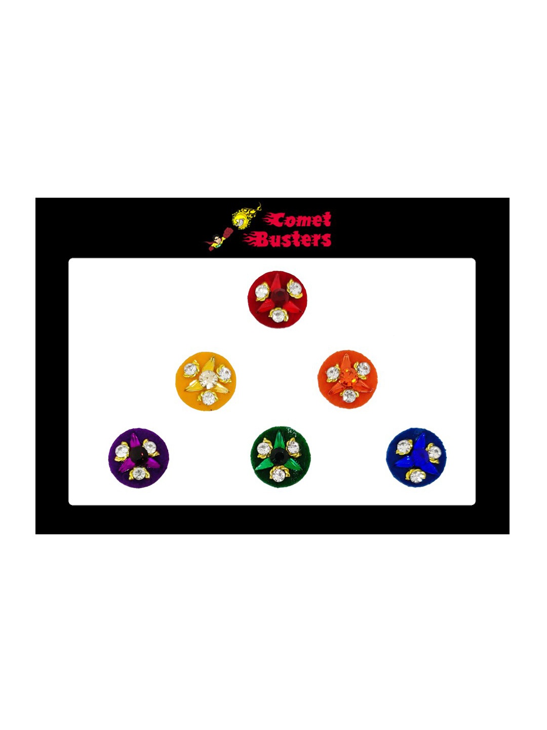 

Comet Busters 6 Pcs Embellished Reusable Designer Bindis - Multicoloured, Multi