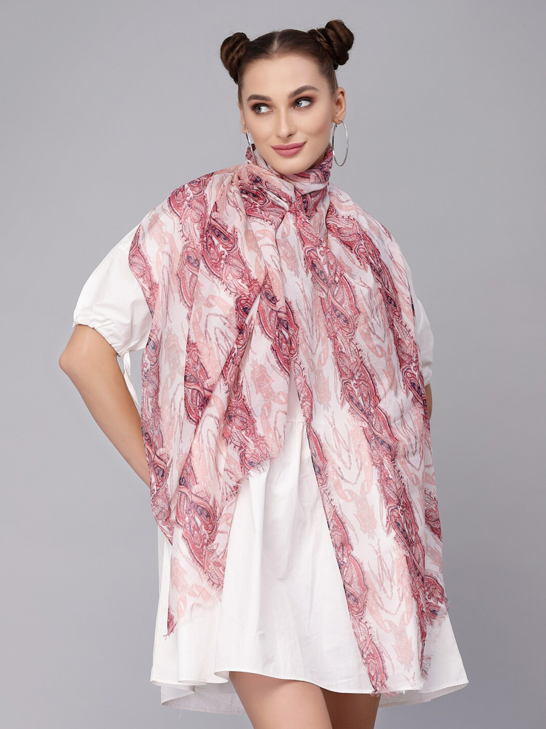 

J Style Women Pink & White Printed Stole