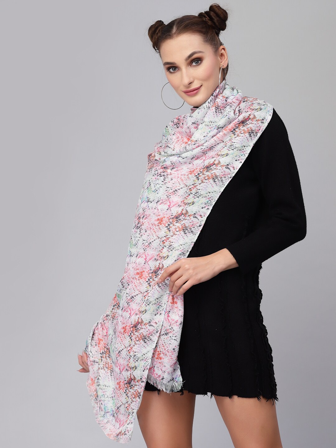 

J Style Women Pink & Blue Printed Stole