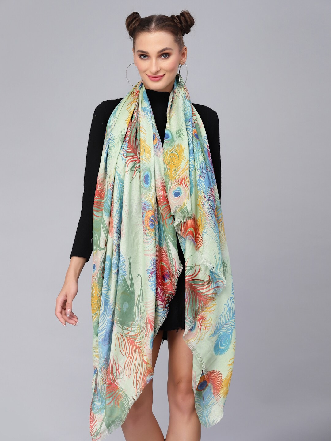

J Style Women Green & Blue Printed Stole