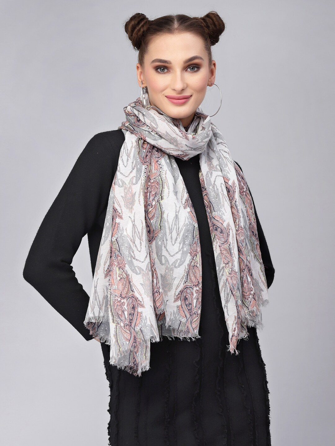 

J Style Women Grey & Peach-Coloured Printed Stole