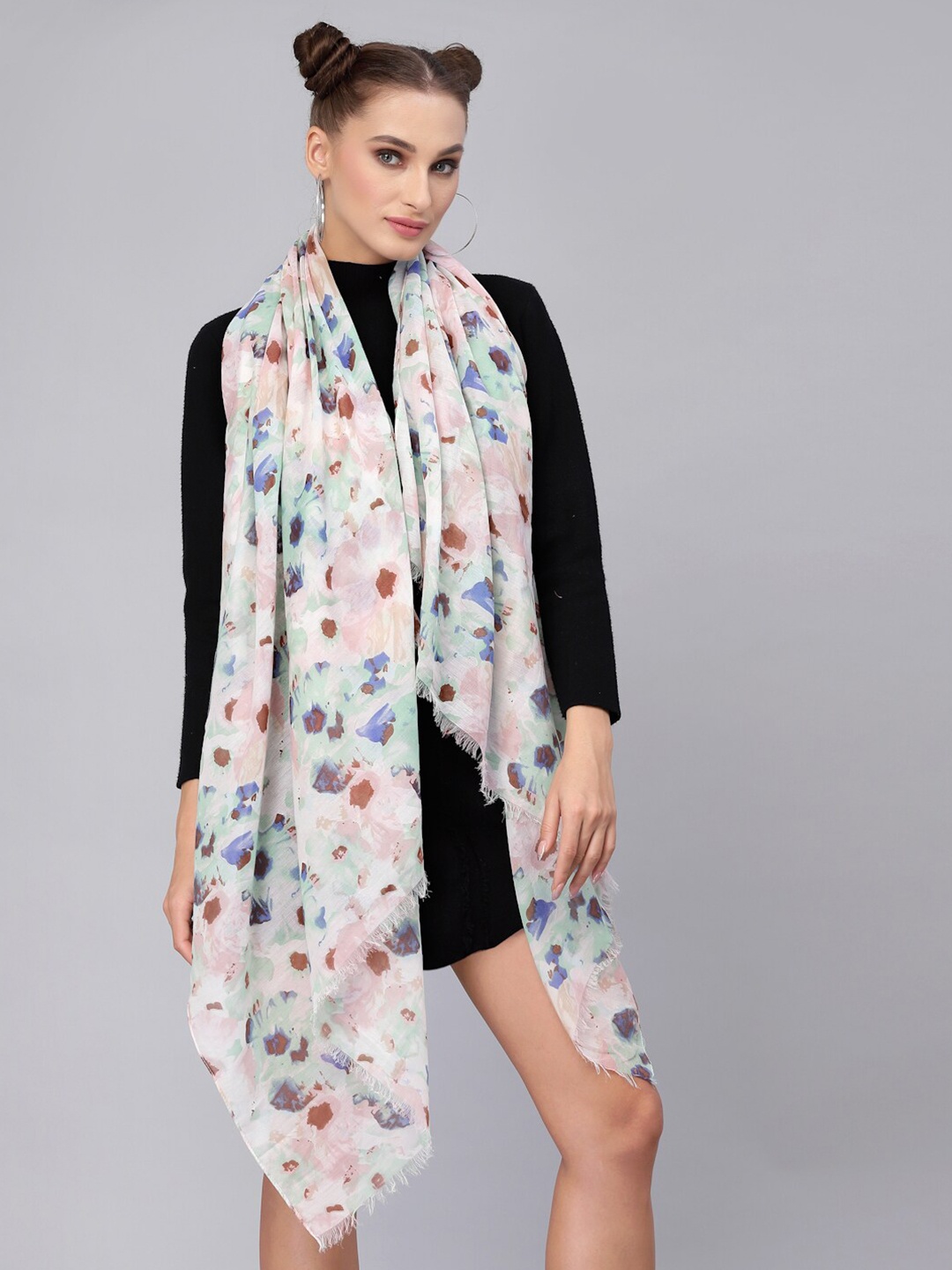 

J Style Women White & Blue Printed Stole