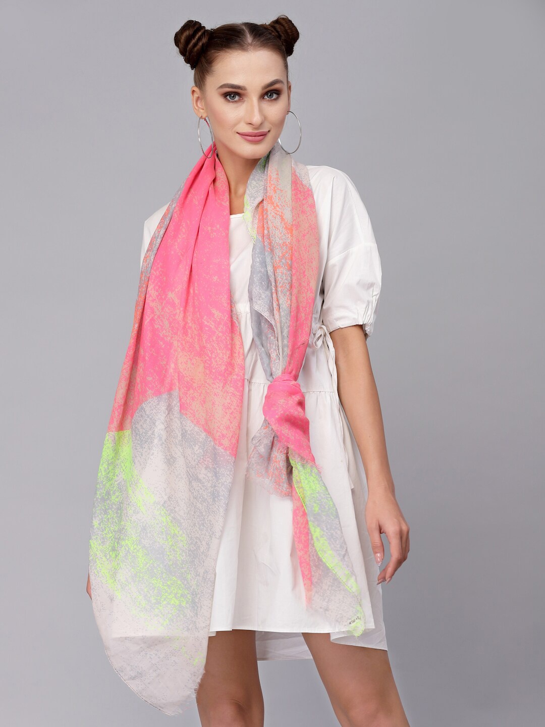 

J Style Women Pink & Grey Printed Stole