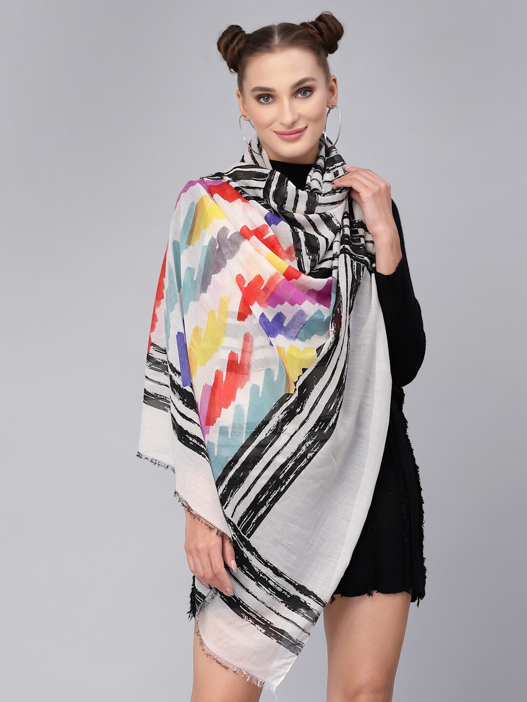 

J Style Women Grey & Red Printed Stole