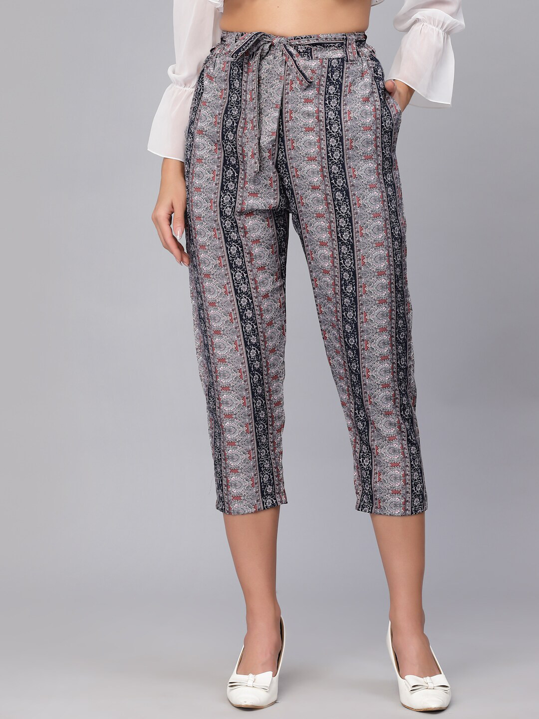 

J Style Women Blue Printed Smart Slim Fit Trousers