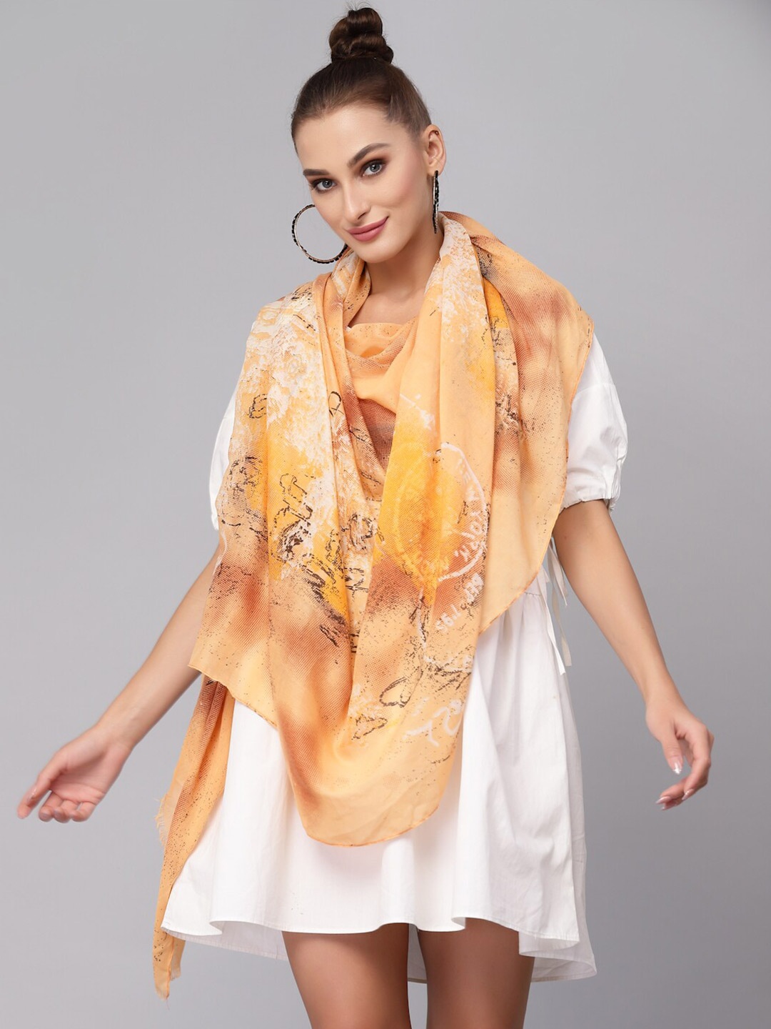 

J Style Women Orange & Grey Printed Stole
