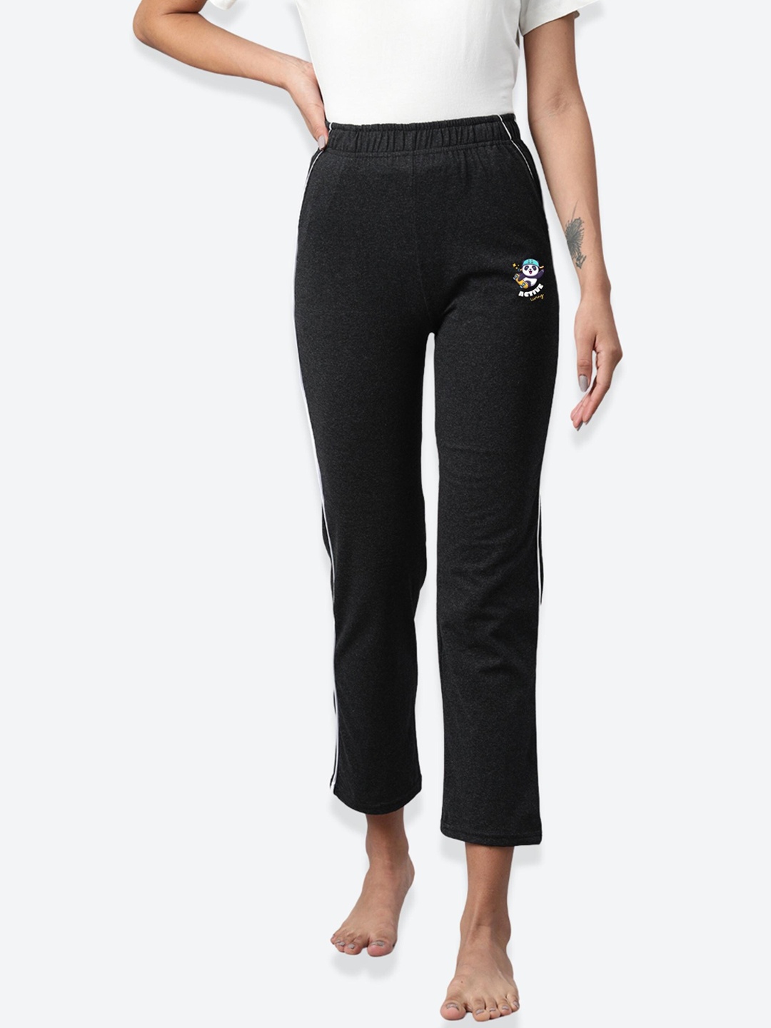 

NOT YET by us Women Charcoal Grey Solid Pure Cotton Lounge Pants