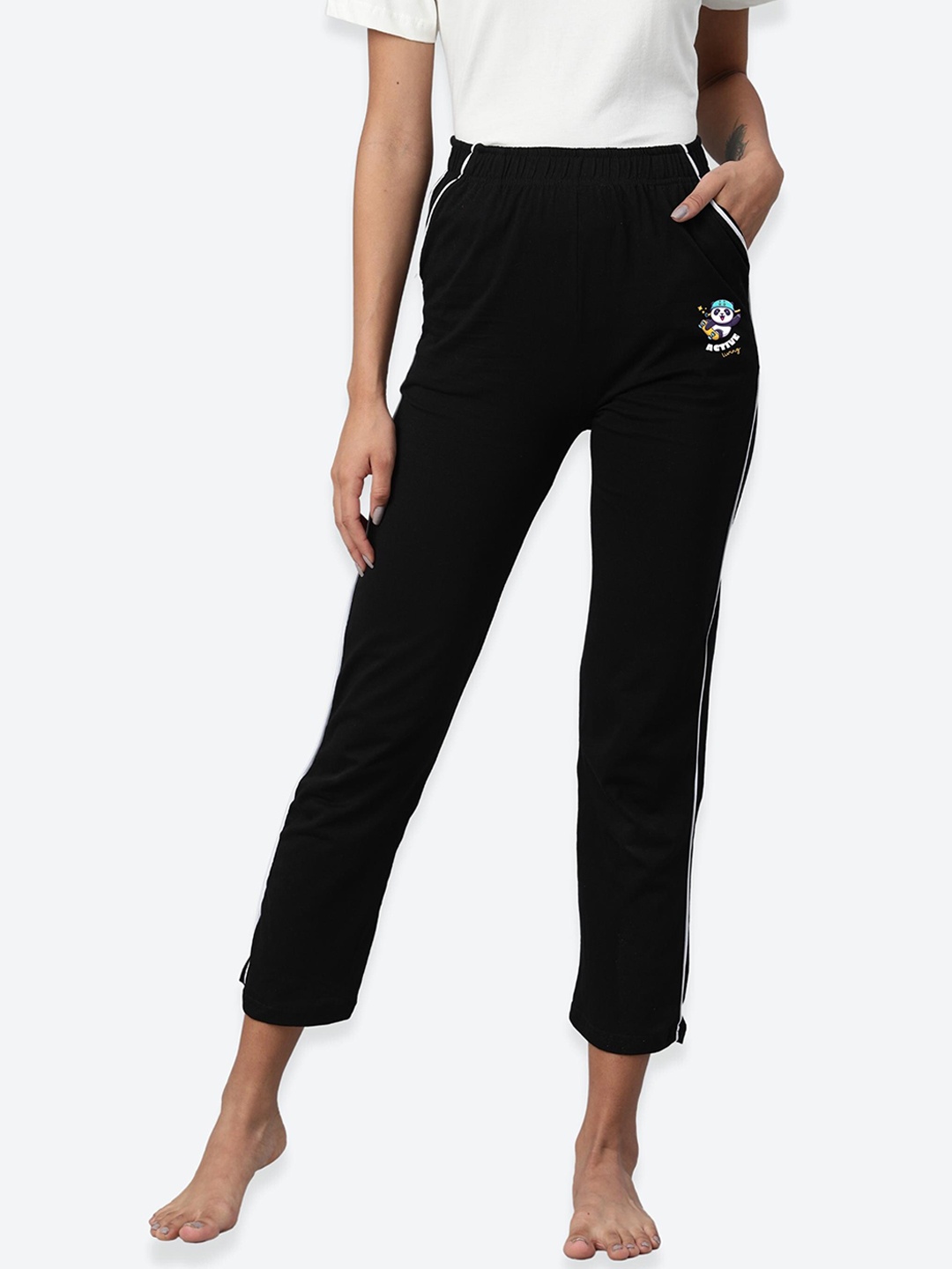 

NOT YET by us Women Black Solid Pure Cotton Lounge Pants