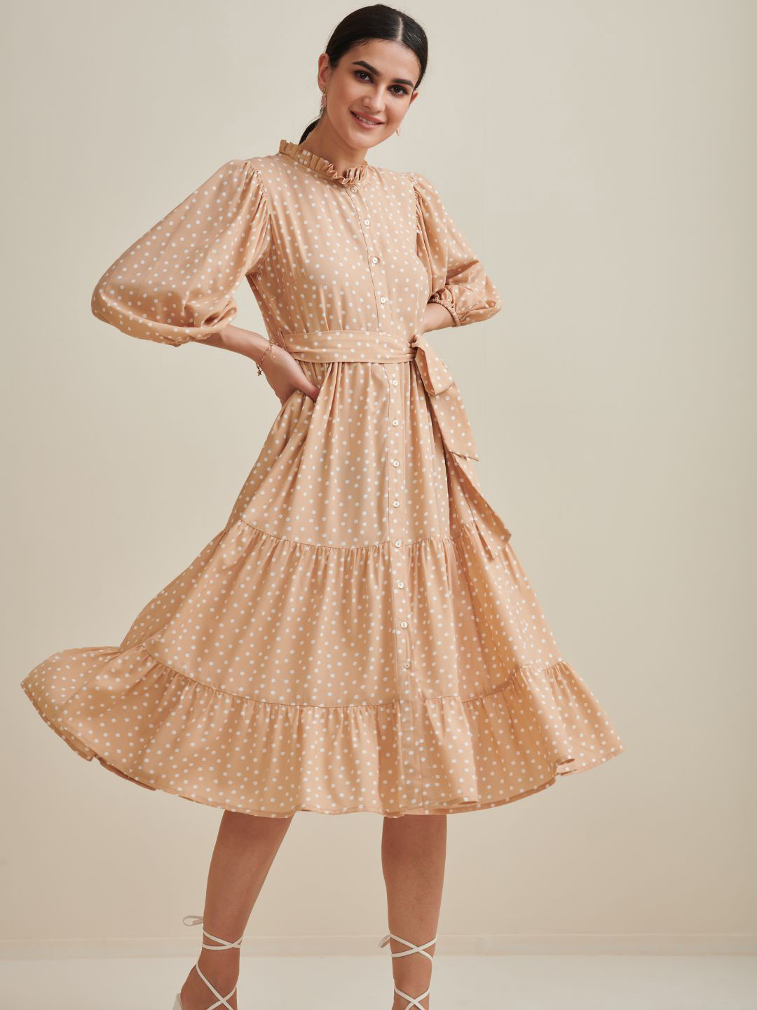 

Femella Beige Floral A-Line Dress