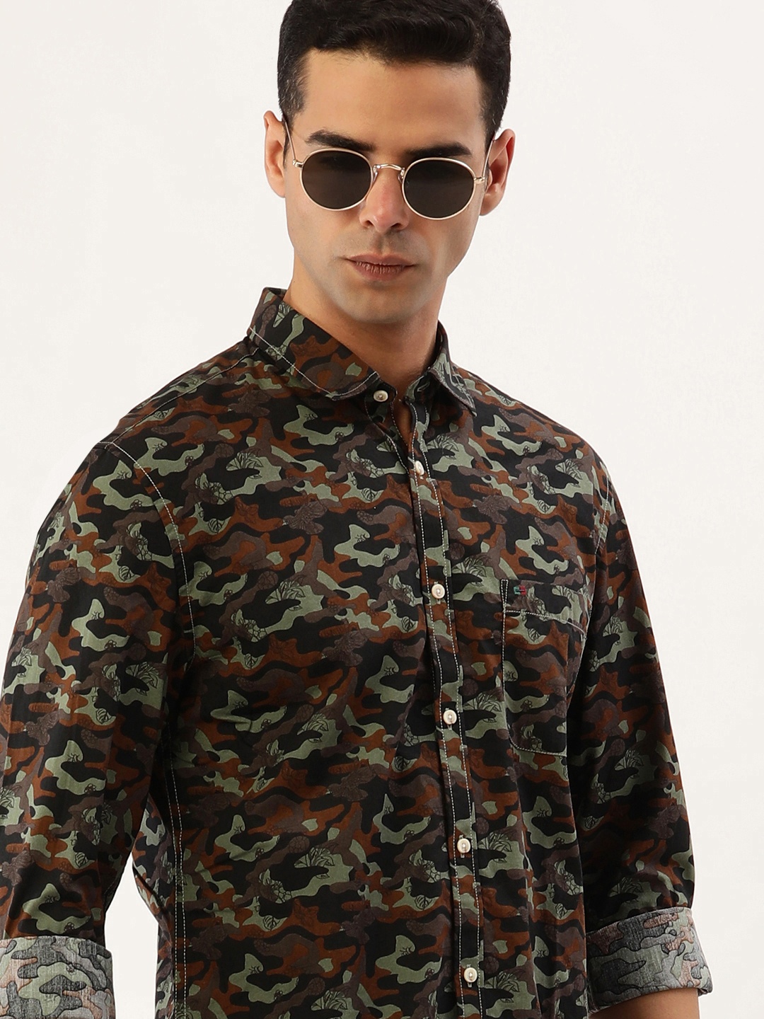 

Peter England Casuals Camouflage Print Slim Fit Casual Shirt, Olive
