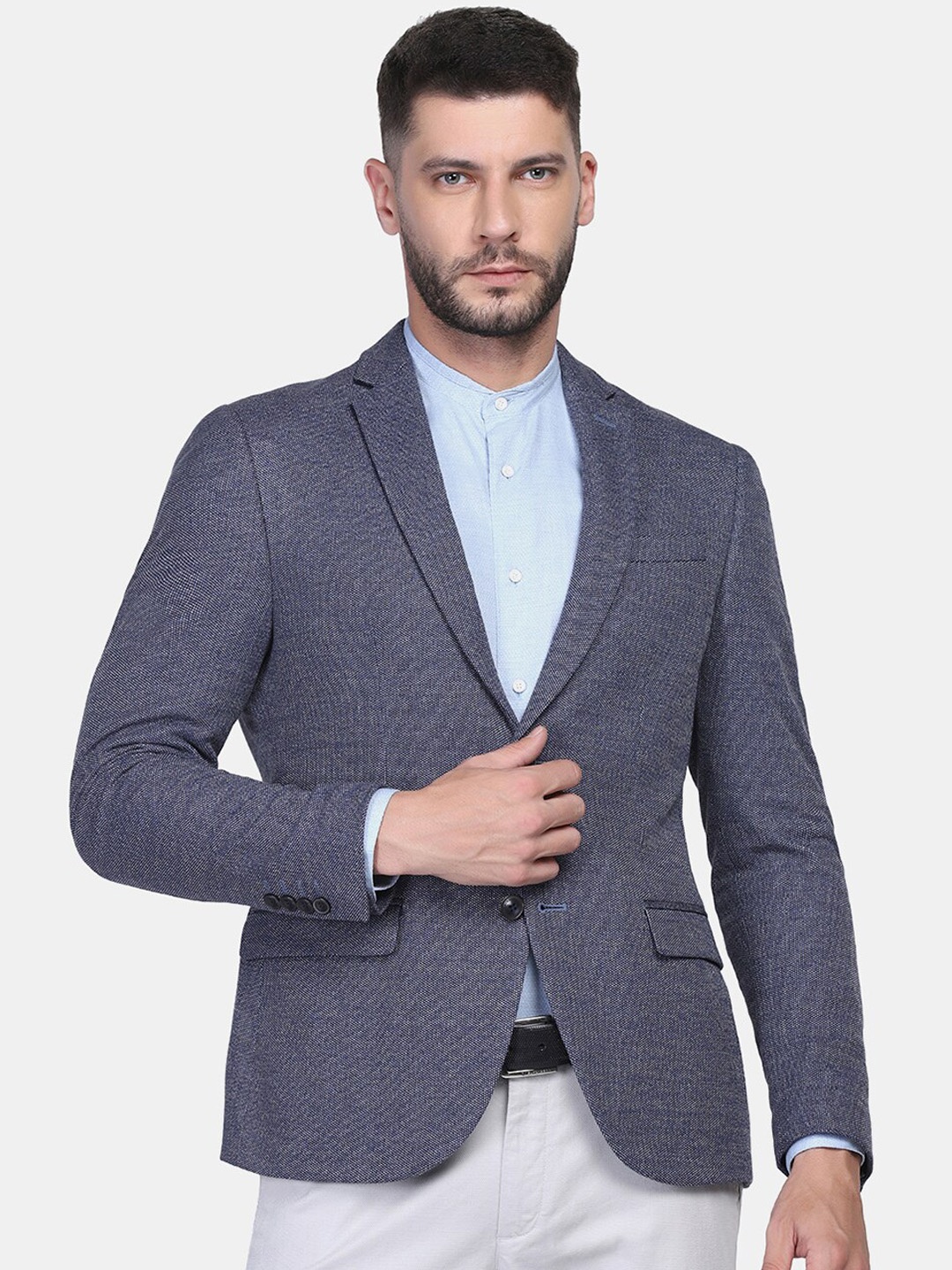

Blackberrys Men Navy Blue Single-Breasted Slim-Fit Casual Blazer