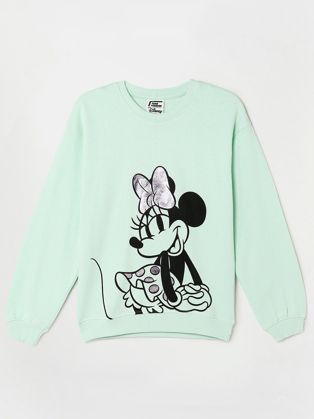

Fame Forever by Lifestyle Girls Mickey & Friends Printed Pure Cotton Sweatshirt, Sea green