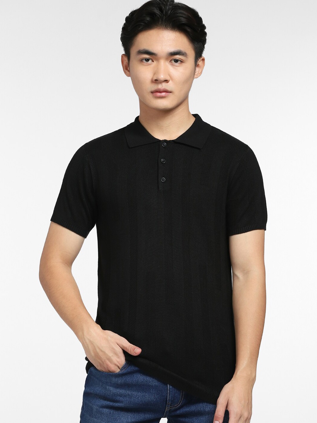 

Jack & Jones Men Black Polo Collar Cotton T-shirt
