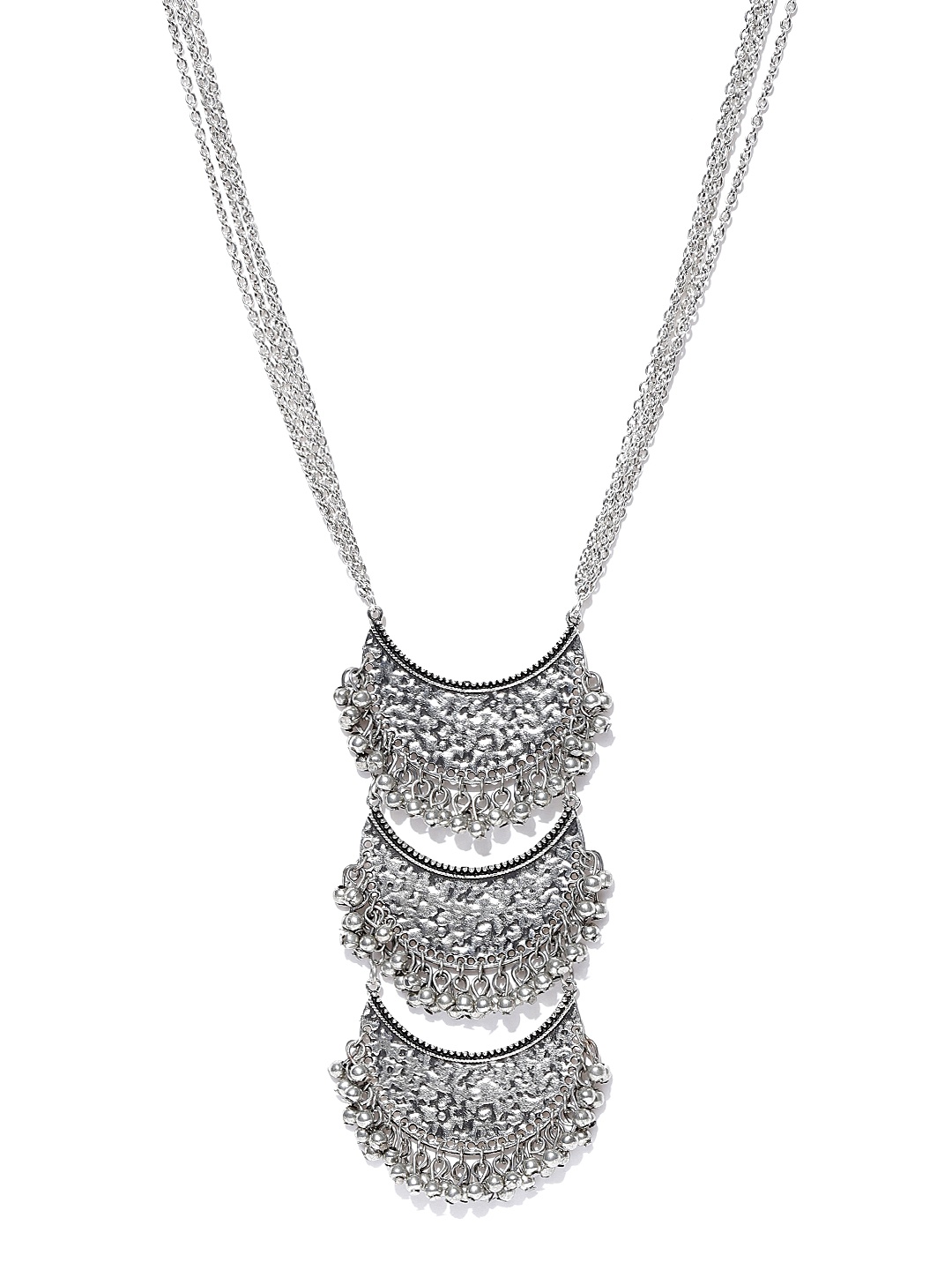 

Infuzze Oxidised Silver-Toned Textured Multistranded Necklace