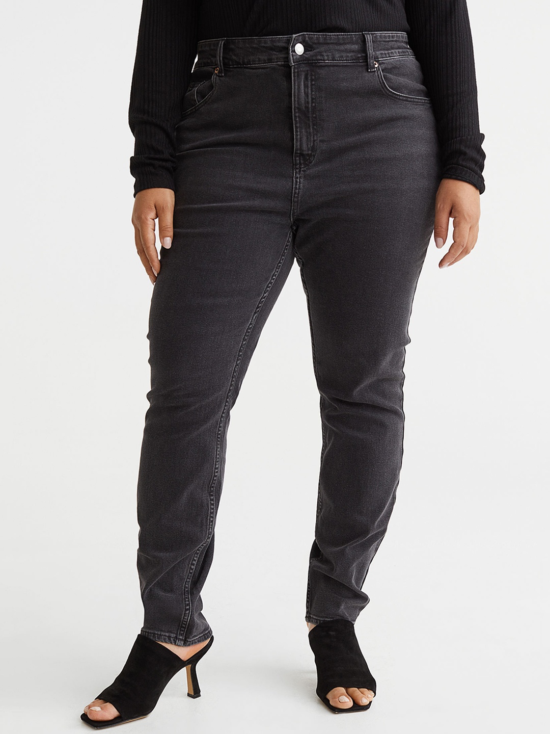 

H&M Women Solid High-Rise Slim Fit Jeans, Grey