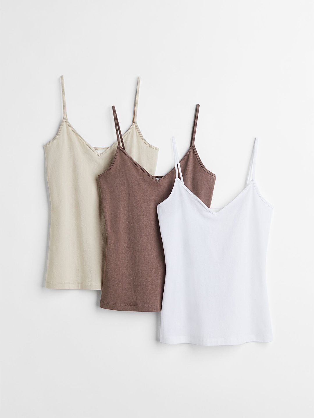 

H&M Women 3-pack V-neck Jersey Strappy Tops, Beige