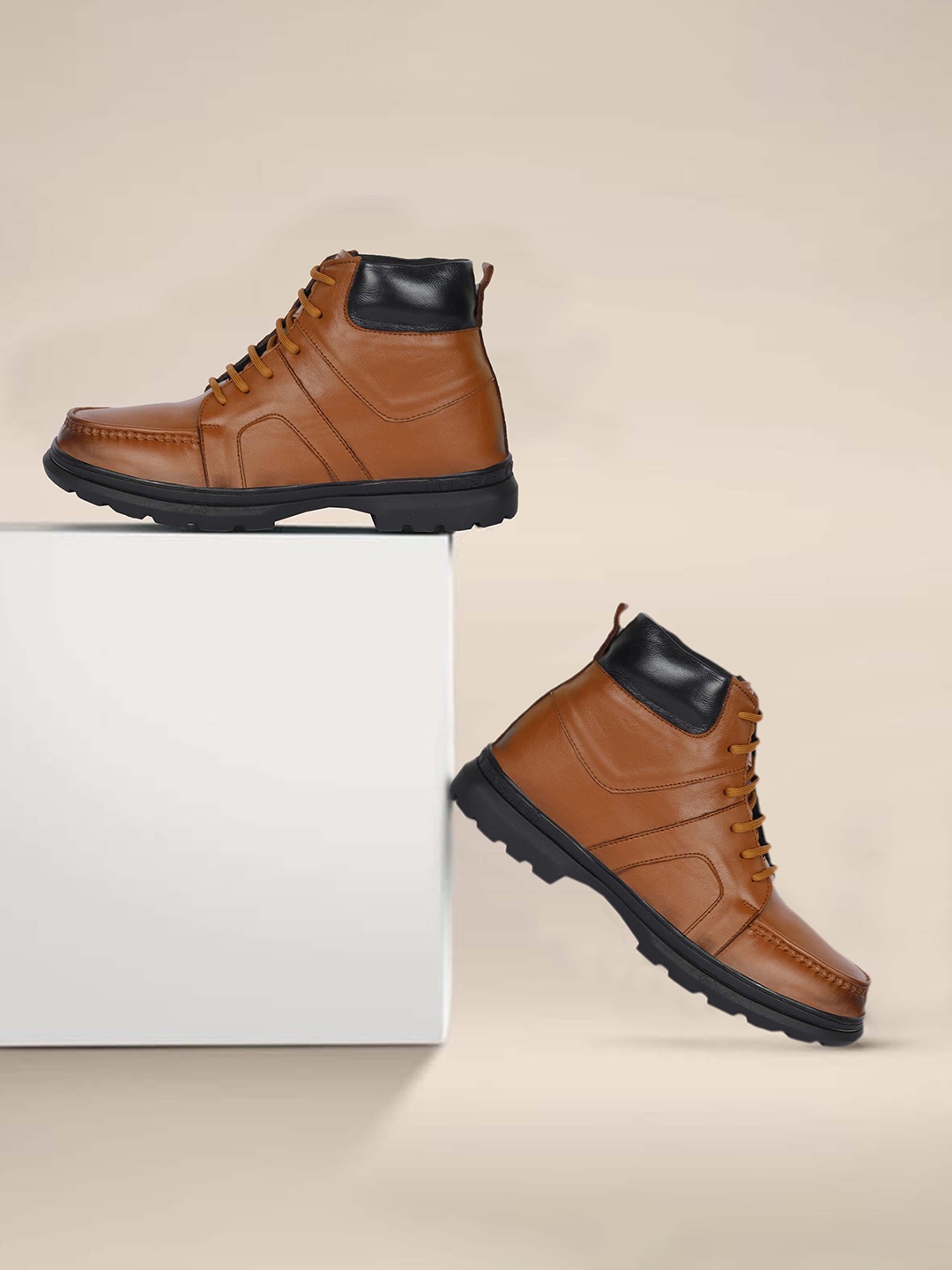 

FOUR STAR TRUCK SALES Men Tan Brown Leather Winter Boots