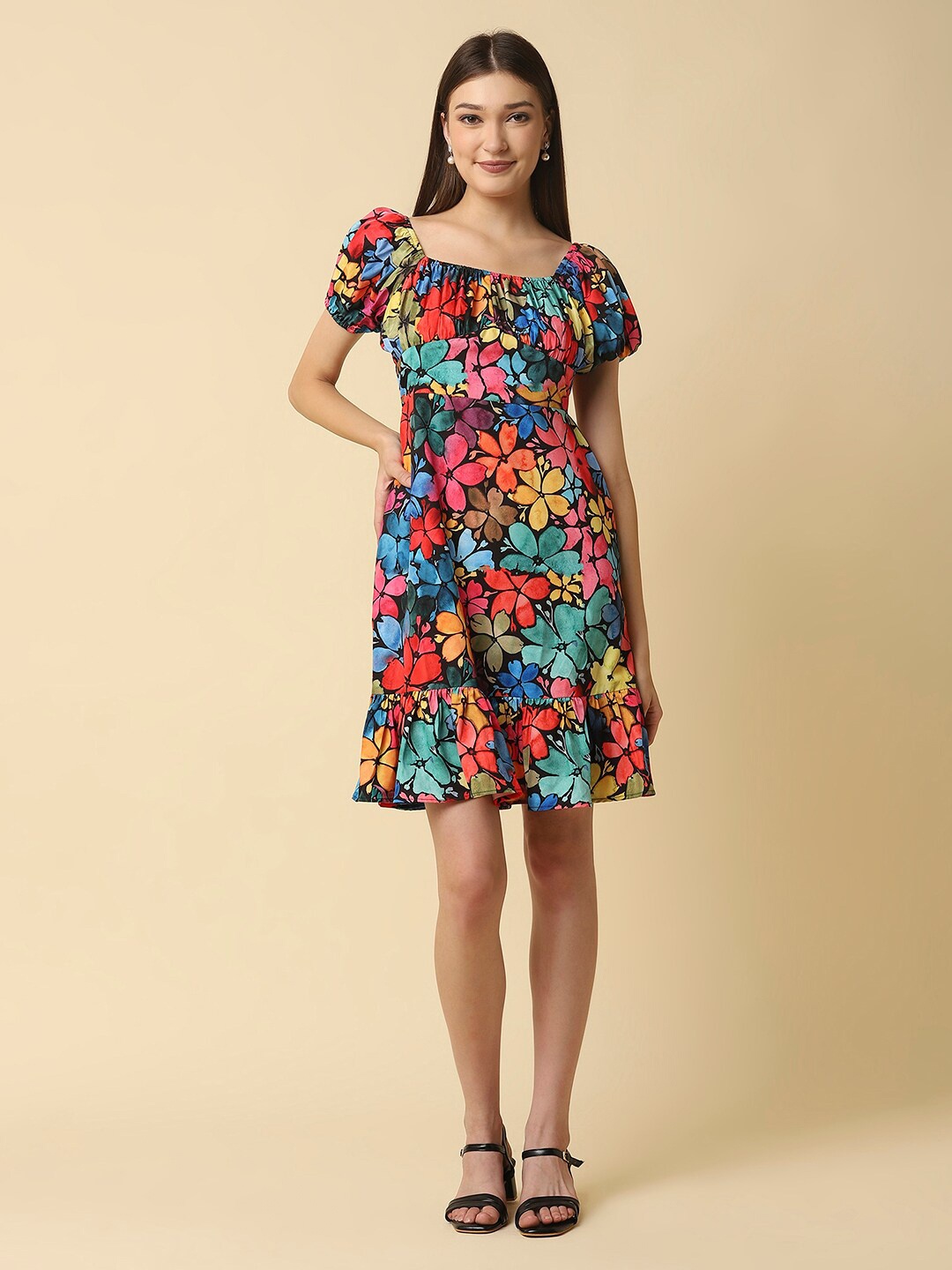 

RAASSIO Blue & Red Floral Dress