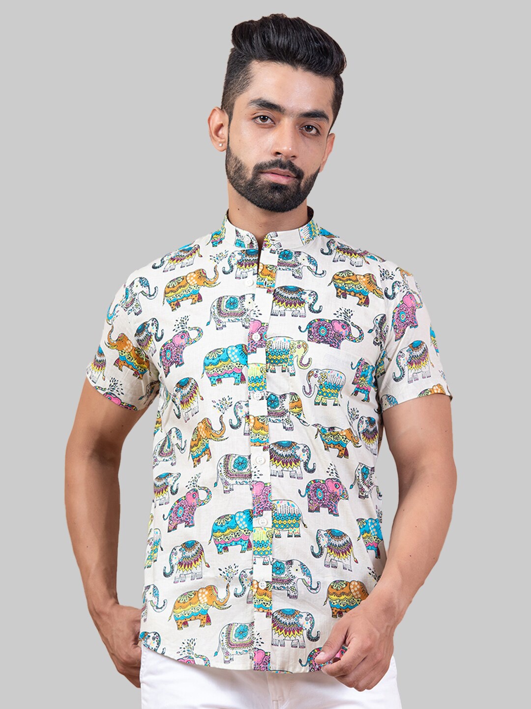 

Tistabene Men White Premium Printed Casual Shirt