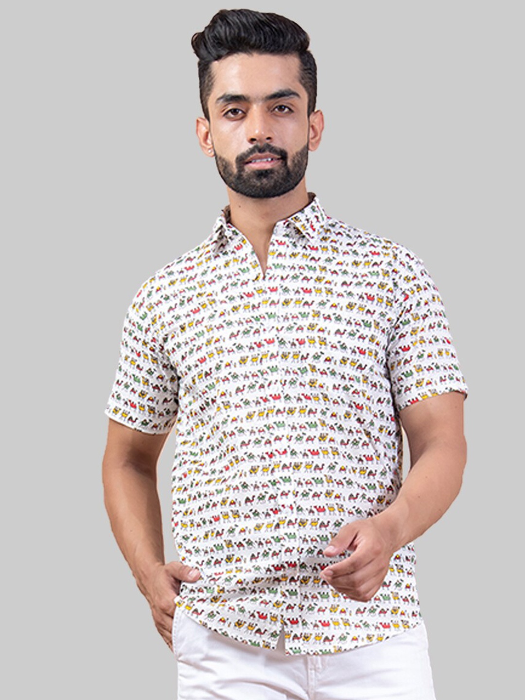 

Tistabene Men White Premium Camel Printed Casual Shirt