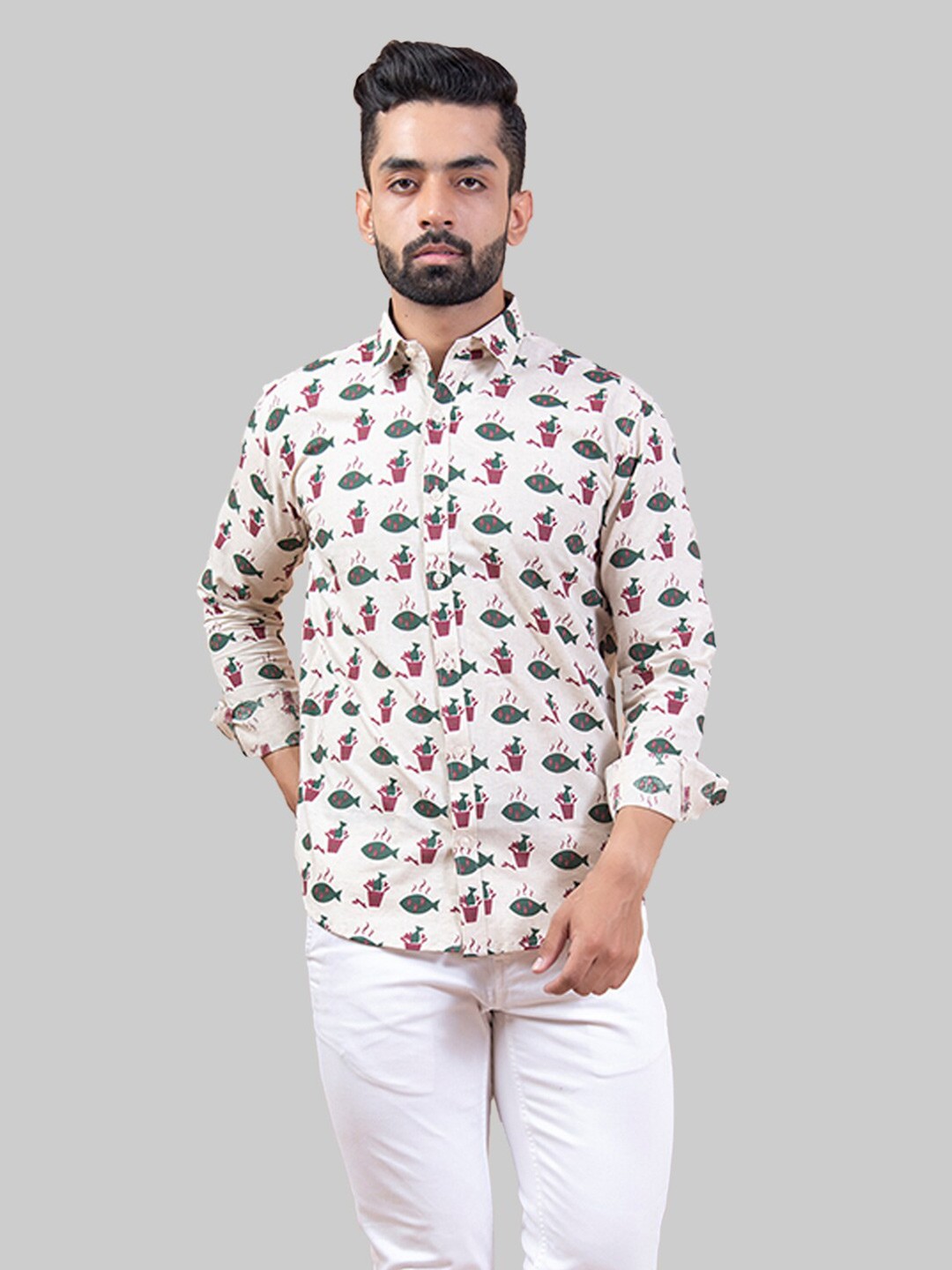 

Tistabene Men Beige Premium Printed Casual Shirt