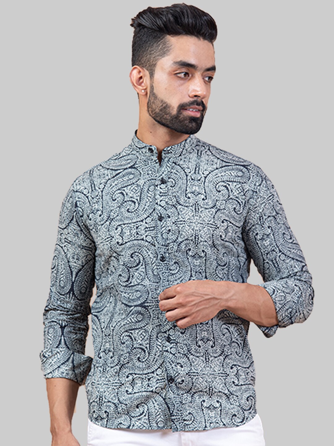 

Tistabene Men Grey Premium Printed Casual Cotton Shirt