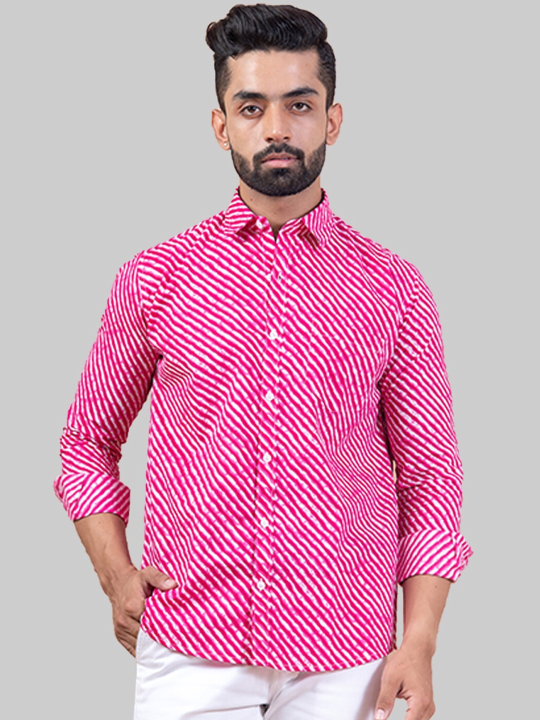 

Tistabene Men Red Premium Striped Casual Shirt